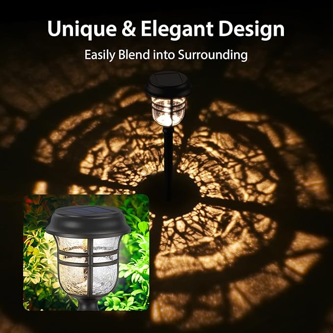 XMCOSY+ Solar Pathway Lights Outdoor, High Lumens LED Garden Lights with 2 Lighting Modes, Solar Powered Light, IP65 Waterproof Auto ON/Off for Yard Walkway Driveway Decor (Warm & Cool White)