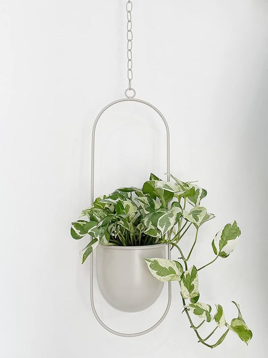 Boho Beige Metal Plant Hanger,Metal Wall and Ceiling Hanging Planter, Modern Planter, Mid Century Flower Pot Plant Holder, Minimalist Planter for Indoor Outdoor Home Decor