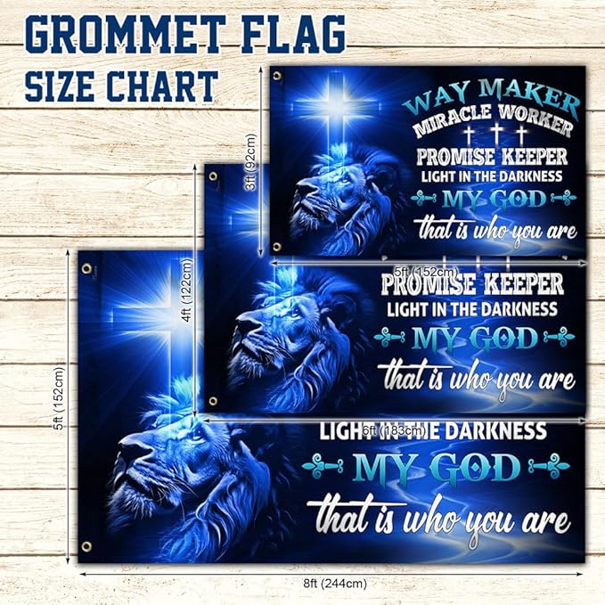 American Flag-Jesus Christ Grommet Flag Way Maker Miracle Worker DDH1349GF, 3x5 ft., No Flag Pole Rings-USA Heavy Duty Flags Canvas Cotton-Durable Indoor Outdoor Flag
