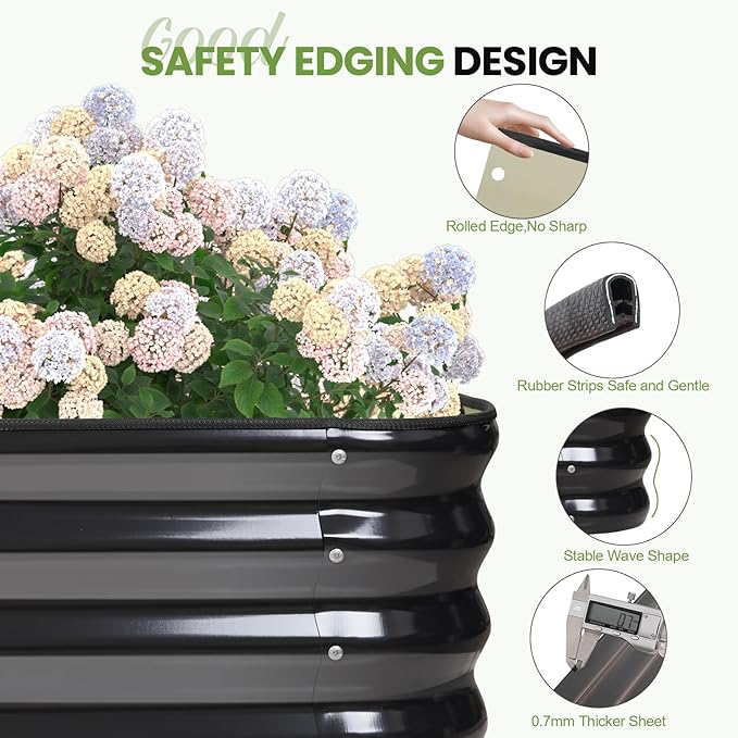 5-in-1 Adjustable Raised Garden Bed Kit | Galvanized Planter Boxes for Vegetables, Flowers | 12" Tall, Multiple Sizes (8x3x1ft, 9x2x1ft, 10x1x1ft, 6x5x1ft, 7x4x1ft) | Outdoor Metal Raised Bed, Grey