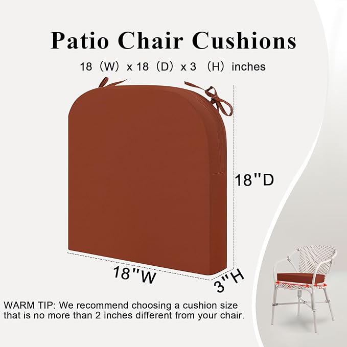 Outdoor Chair Cushions Set of 2, Waterproof Foam Patio Seat Cushions with Ties for Garden Sofa & Dining Furniture, 3-Year Color Fastness, 18x18x3 Inch, Spcie