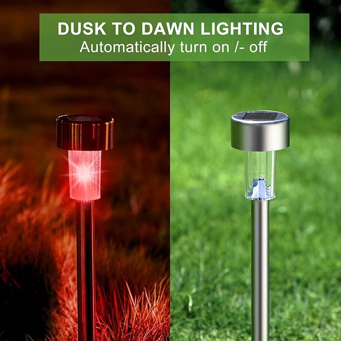 Solar Lights Outdoor Waterproof, Stainless Steel LED Landscape Lighting Outdoor Solar Lights for Outside Solar Garden Lights for Pathway, Walkway, Patio, Yard, Lawn - 16 Pack ( Multicolor )