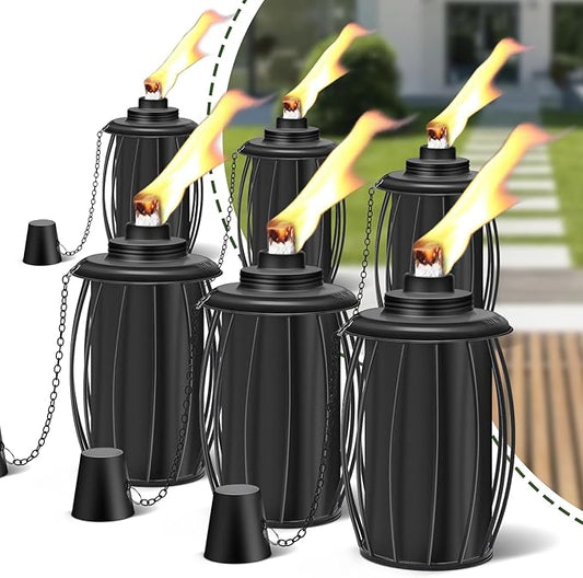 6-Pack Upgraded Torch Canisters,16oz Replacement Torch Refillable Canisters with Wicks,Caps, Outdoor Citronella Fuel Torch Canister for Luau Party, DIY Garden Decor.