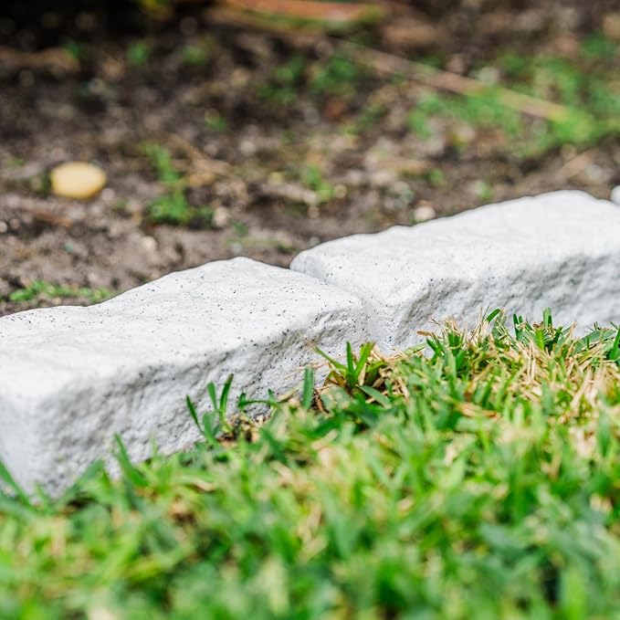 Beuta Landscape Edging | Garden Edging Border | No Dig Faux Stone Bricks & Spikes for Lawn Edging, Flower beds, Pathways & Yards – 1 Pack | Each Pack Has 6 Bricks 48" Lx 4" W x 2.25" H|Limewash