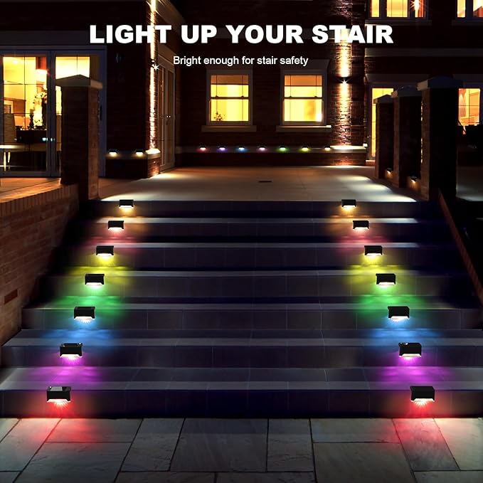 pearlstar 16 Pack Color Changing Solar Deck Lights,Solar Pool Side Lights,Waterproof LED Light for Outdoor Decks, Railing,Stairs, Steps, Fence, Yard, and Patio Christmas Decoration Lamp（Black）