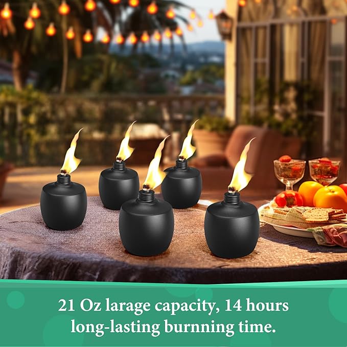 6-Pack Citronella Tabletop Torches, MQKIWAO 21 oz Table Top Torches for Outdoor, Metal Oil Burner Candles, Garden Torches with Fiberglass Wick for Yard, Patio, Deck, Garden, Party, Landscape