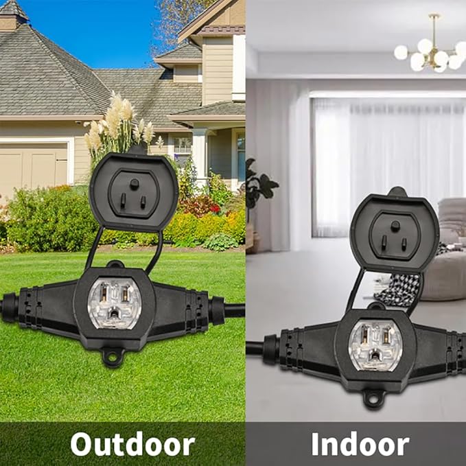 30FT 14 Gauge Multi Outlet Extension Cord, 5 Evenly Spaced Weatherproof Outlets, Great for Stage Backdrops, Landscape Garden Lighting，Christmas Decorations ETL