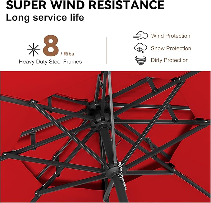 9ft Outdoor Patio Umbrella - 2 Tiers Table Umbrella Waterprool UV Protection, Sombrillas de Patio with Push Button Tilt&Crank, Sun Umbrella for Pool, Porch, Garden, Backyard(Red)