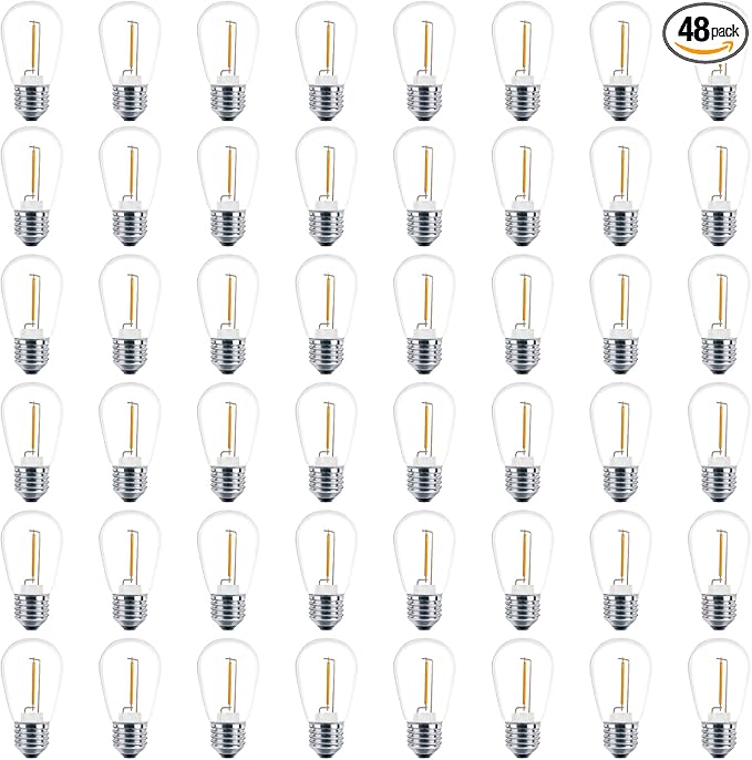 Meconard 48 Pack S14 LED String Light Bulbs, 1 Watt Shatterproof Replacement Bulbs for Patio Outdoor Sting Lights, E26 Medium Screw Base, Warm White 2200K, Non-Dimmable