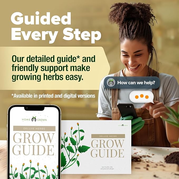 HOME GROWN 𝗣𝗥𝗘𝗠𝗜𝗨𝗠 𝗛𝗘𝗥𝗕 𝗞𝗜𝗧 8 Herb Seeds Garden Kit, Complete Indoor Planter Gift with Basil Cilantro Mint & More, Unique Kitchen Growing Set for Women Men, Birthday Housewarming Present