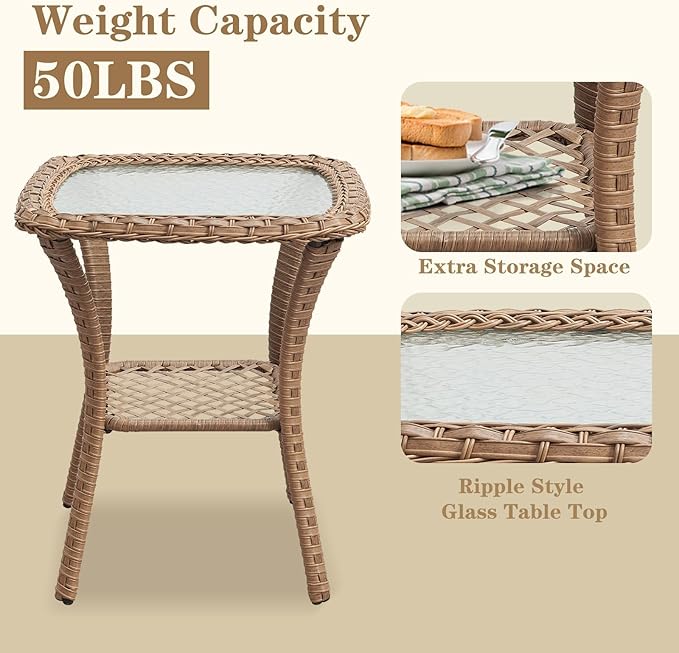 5 Pieces Patio Furniture Sets Wicker Outdoor Furniture, Rattan Patio Swivel Glider Chairs with 2 Ottoman and Glass Side Table, Yellow Wicker