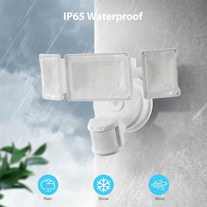 Olafus 75W Motion Sensor Outdoor Lights, 7000lm Motion Flood Light Dusk to Dawn, IP65 Waterproof LED Security Floodlights, 6500K Motion Detector Lights for Outside, White