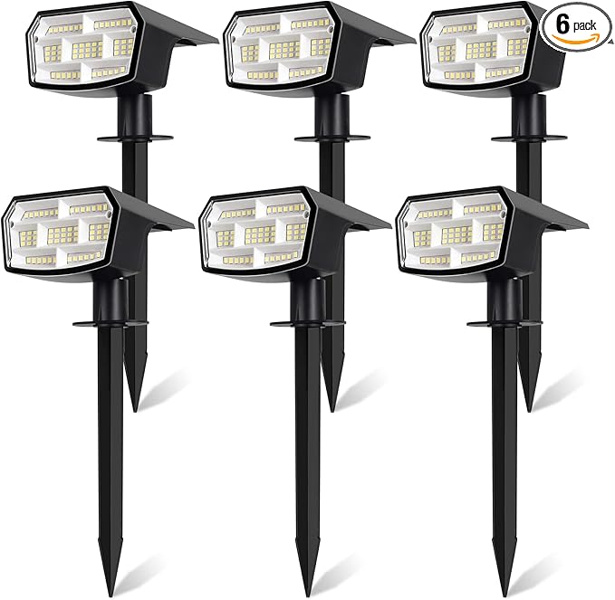 6-Pack Solar Spot Lights Outdoor, 59 LED Solar Lights Outdoor Waterproof, Outdoor Solar Lights for Yard with 3 Lighting Modes, Solar Landscape Spotlights for Garden Pathway Driveway Walkway