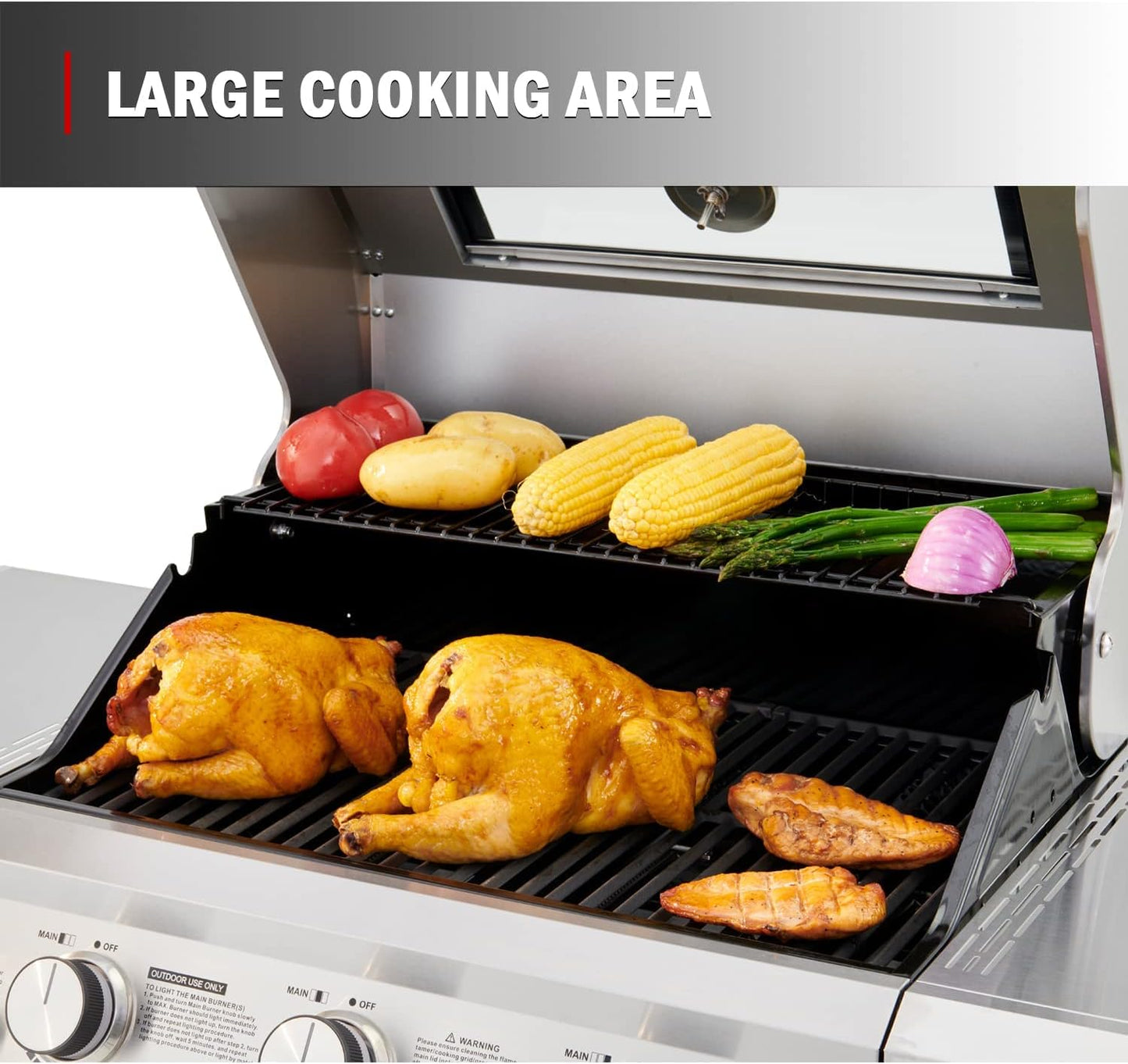 Monument Grills Larger 3-Burner Propane Gas Grills Barbeque Stainless Steel Heavy-Duty Cabinet Style with BBQ Cover (2 Items)