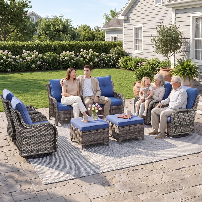 7 Piece Grey Wicker Patio Furniture Set, Rattan Outdoor Furniture - Image 6