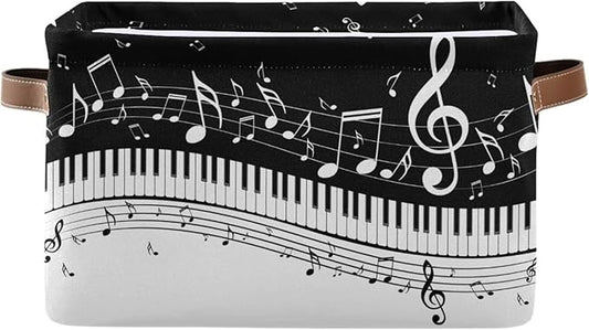 Black White Music Rectangular Storage Basket Organizer Bin Shelf Baskets For Clothes Gifts For Home Office Dorm