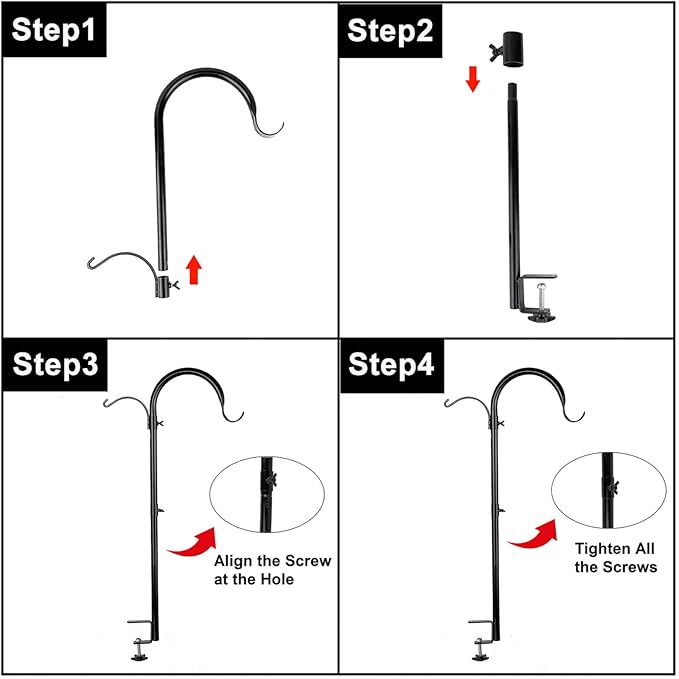 WOSIBO 2 Pack Three Span Deck Hook, 37 Inches Deck Bird Feeder Pole, Hanging Baskets Porch Multi-Hook for Deck Kit with Three Branches for Plant Hangers, Lanterns, Wind Chimes and More