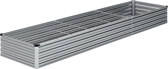 12x2x1FT Galvanized Raised Garden Bed Kit,Vegetable Boxes-Rectangle Metal Flower Box,Large Planter Raised Beds Outdoor Garden for Planting,Fruit,Herb-Sliver