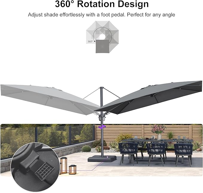 PURPLE LEAF 11.5' X 8' Left-right Tilting Outdoor Patio Umbrella Swivel Offset Cantilever Heavy Duty Rectangle Aluminum Umbrella with UV Resistant for Deck Pool Patio Backyard, Graphite Grey