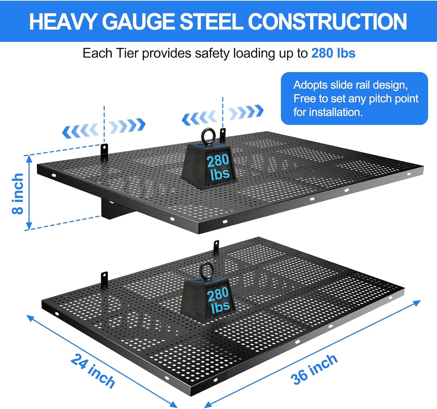 2-Pack 2x3ft Heavy Duty Garage Wall Shelving Garage Storage Rack Bike Wall Shelving Rack 560lbs Load Capacity