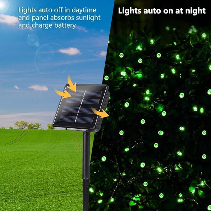 Toodour Solar Christmas Lights, 72ft 200 LED 8 Modes Green Christmas String Lights, Waterproof Solar Lights String for Garden, Patio, Fence, Holiday, Party, Balcony, Outdoor Christmas Decorations