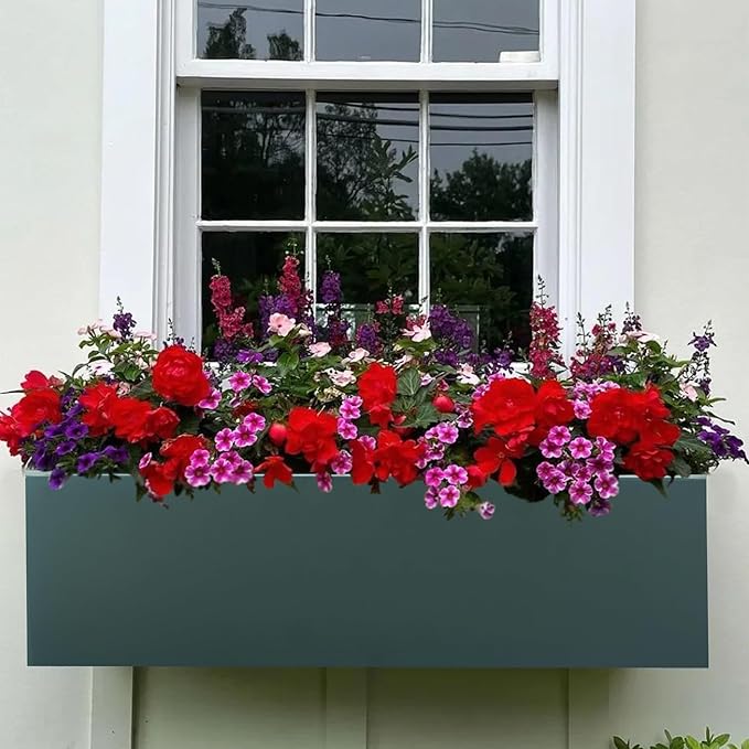 2 Pack Metal Railing Planter Box, 30 Inch Balcony Planters with Adjustable Brackets, Large Hanging Planters for Outdoor Fence Deck