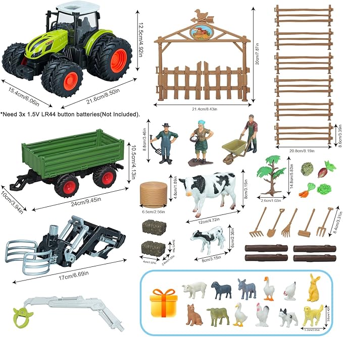 46Pcs Farm Toys, Tractor Toy w/Lights & Sound, Farm Animals Toys for 3 4 5 6 7 8+ Year Old Toddler Girls Boys Kid, Figures Farmer Vehicle Truck Fence Farm Playset Educational Learning Toys