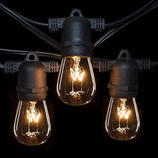 Hometown Evolution, Inc. Commercial E26 String Lights with 16 Gauge Wire (50 Foot 25 Socket, S14 11 Watt Clear Bulb)
