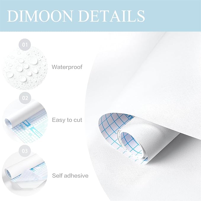 Dimoon 118''x17.7'' White Thicken Peel and Stick Wallpaper Contact Paper Modern Self Adhesive Wall Paper Removable Renter Friendly Textured Solid Color Vinyl Roll (118''x17.7'',White Thicken)