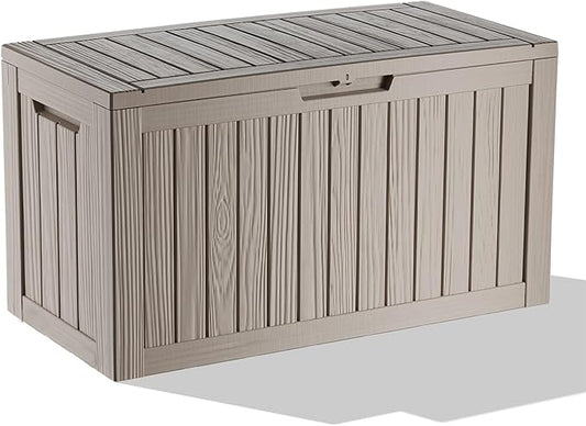 86 Gallon Outdoor Deck Box,Storage Lockable Waterproof Patio Furniture,Garden Tools,Cushions,Pool Accessories Outside Storage Resin Box(Grey)