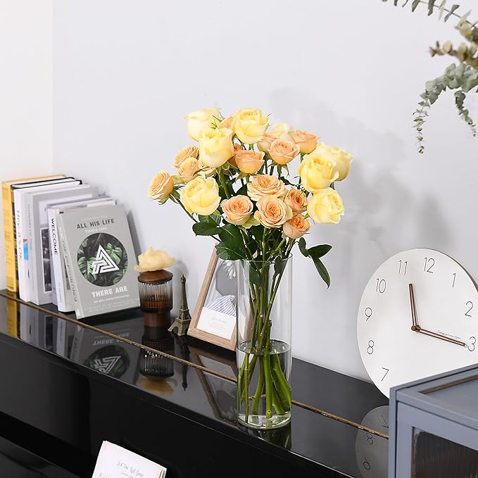 Clear Flower Vase, Non-breakable Vases, 5" W x 10" H, Acrylic Vase, Aesthetic Room Decor Cylindrical Modern Flower Vases for Table Centerpiece, Home Decor, Women Floral Arrangement Gift