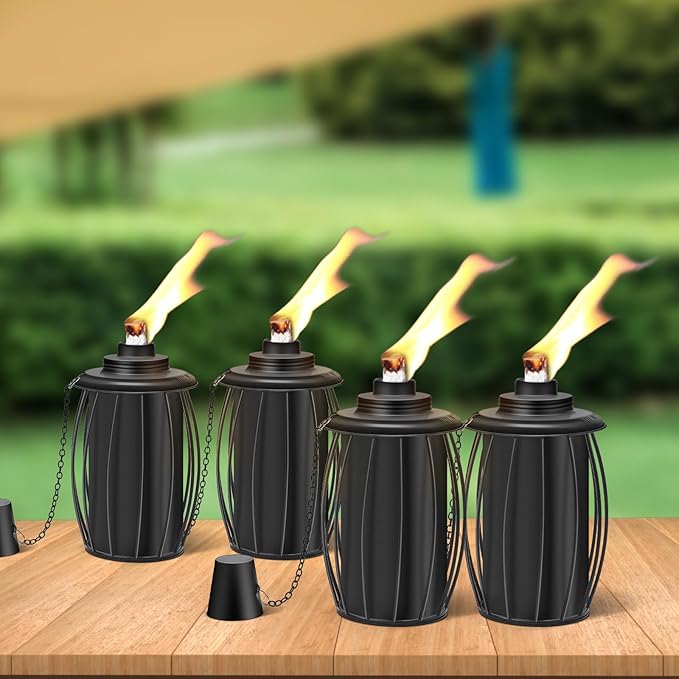 6-Pack Upgraded Torch Canisters,16oz Replacement Torch Refillable Canisters with Wicks,Caps, Outdoor Citronella Fuel Torch Canister for Luau Party, DIY Garden Decor.