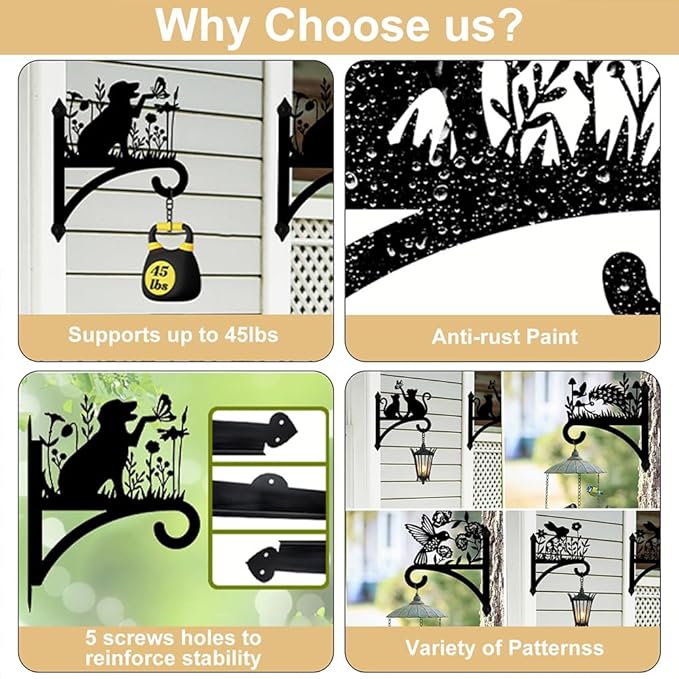 peacoblue Iron Plant Hangers Hooks for Outdoor Indoor Hanging Plants Flower Fern Pots Lantern Bird Feeder,12"x13.8" Weather Resistant Metal Wall Holder for Porch Garden Farmhouse(Music Notes)