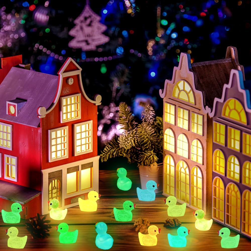 200pcs Luminous Mini Resin Duck 10 Colors Little Small Ducks Glow in The Dark Duck Figures for Dollhouse Aquarium Decor Micro Fairy Garden Landscape Hide and Seek Prank Toys