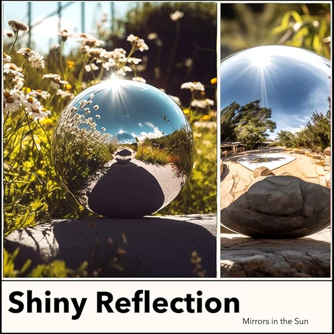 8 Inch Stainless Steel Gazing Globe,v2croft Hollow Ball Mirrored Surface Polished Shiny Sphere,Garden Stainless Steel Gazing Ball for Outdoor Lawn Pond Yard Ornament(Silver)