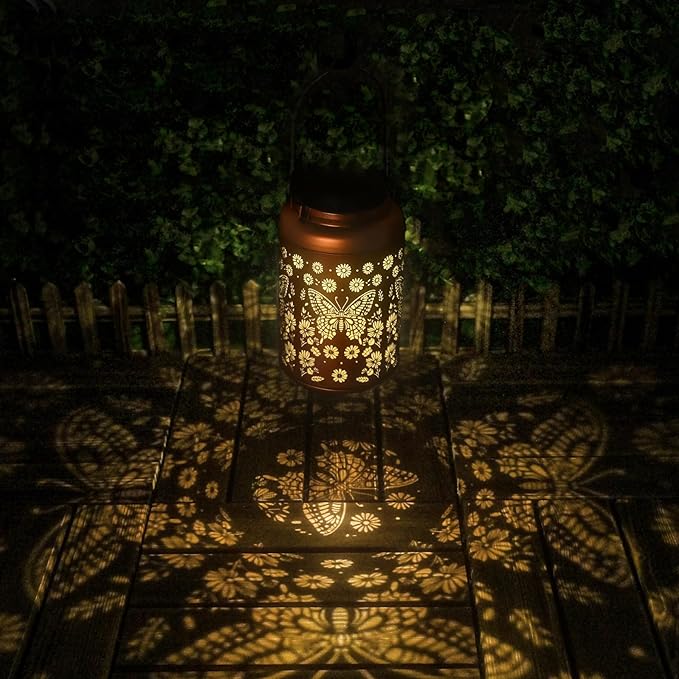 2 Pack Butterfly Solar Lanterns Outdoor Waterproof - Hanging Butterflies Solar Lights Garden Decor, Birthday Gifts for Women, Mom, Mothers Day Gifts, Outdoor Decor for Patio, Yard