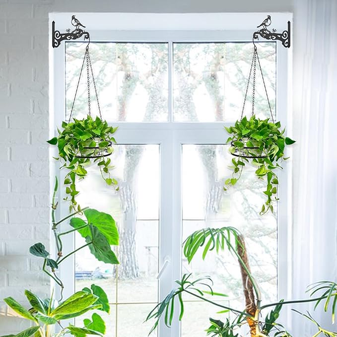 8-Pack Metal Hanging Planters for Outdoor Plants - Heavy Duty 4 Hanging Plant Holder with 4 Bird Patterned Plant Hanger – Aesthetic Flower Pot Holder for an Instant Indoor and Outdoor Decor