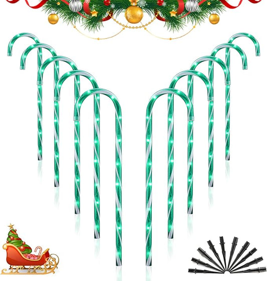 26" Christmas Candy Cane Pathway Markers Lights, Set of 10 Pack Christmas Outdoor Decorations Candy Cane Lights for Yard Patio Garden Walkway Indoor Décor Landscape Path Festival Holiday, Green