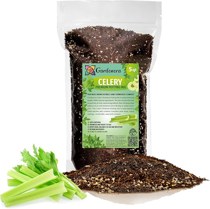Premium Celery Potting Soil Mix - Optimal Nutrient-Rich Blend for Thriving and Crisp Celery Plants - 5 Quart