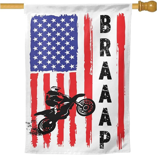 Braaap Motocross Dirt Bike American Flag Garden Flag 28x40 Inch Outdoor Decoration Banner House Flags Yard Farmhouse Garden Deco Indoor Sign, Colour6