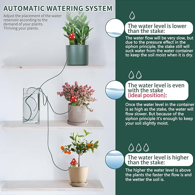 BYDOLL Plant Self-Watering Stakes Automatic Watering Terracotta Spikes for Indoor Outdoor Plants,Houseplant Mushroom Insert Devices for Vacation use,Bonsai Drip Irrigation System (10 Pack)