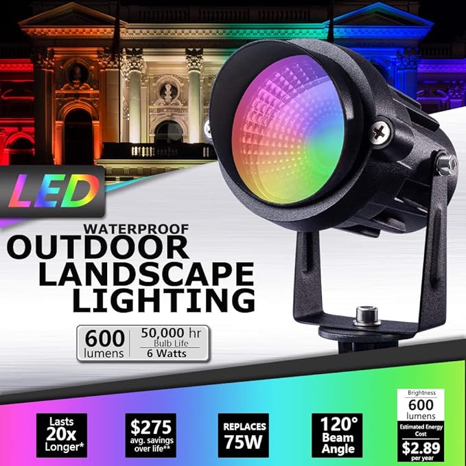 SUNVIE Christmas Spotlights Outdoor Waterproof 6W Color Changing RGB Landscape Lights with Remote Control, 2 Pack for Garden Yard Trees Decorative
