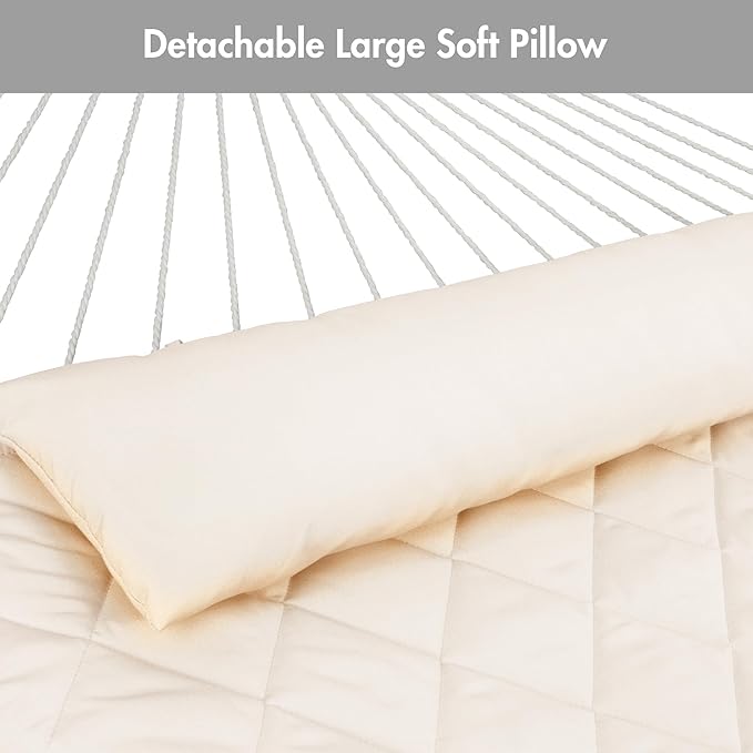 ANOW Heavy Duty Hammock with 12FT Steel Stand Included, Rope Hammock with Detachable Pillow and Pad, 450 LBS Weight Capacity, Cream