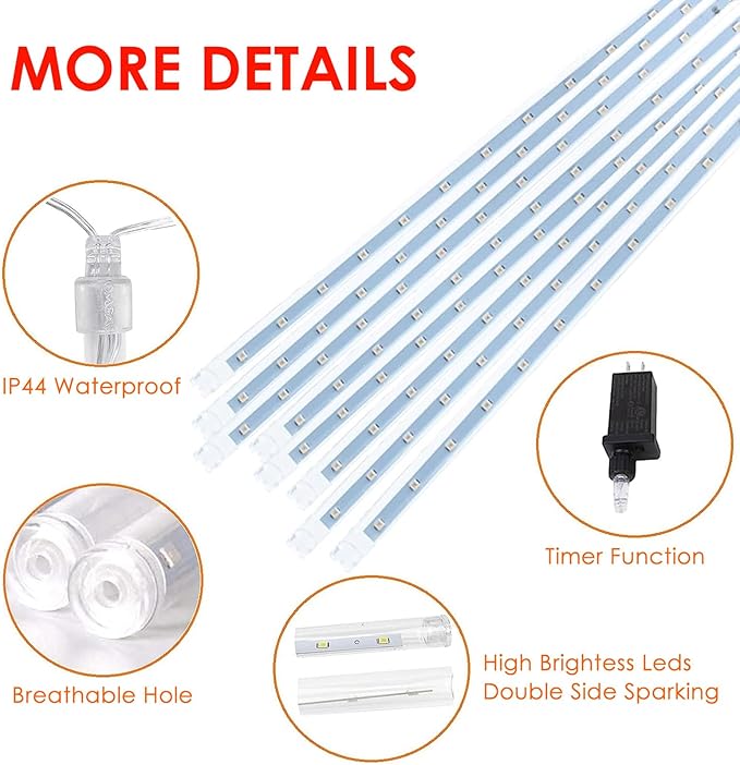 2-Pack Meteor Shower Lights Outdoor Waterproof, Rain Drop Christmas Lights Total 384 LED 30cm 16 Tubes Snow Cascading String Lights Plug in for Xmas Tree Wedding Party Garden Décor (Red and White)