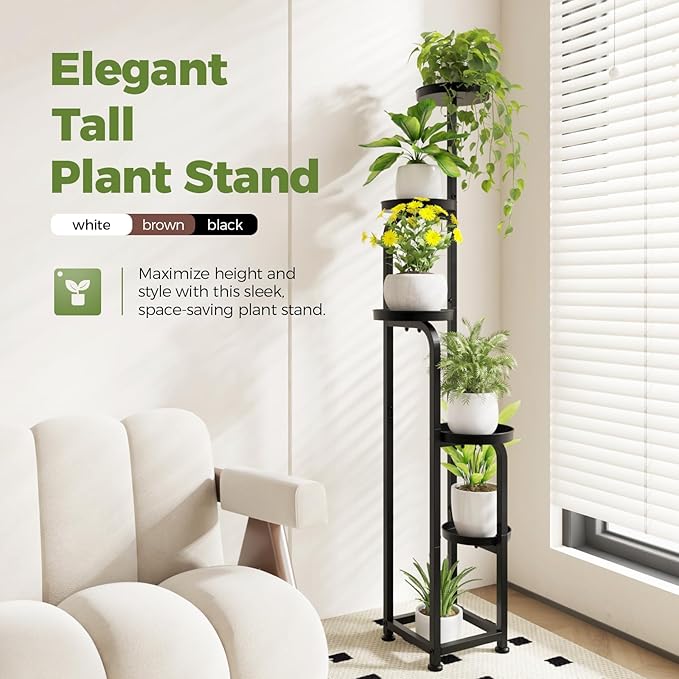 Bamworld Tall Plant Stand Indoor Outdoor, Corner Metal Flower Pot Stands for Multiple Plants, 5 Tier Heavy Duty Plant Shelf for Patio Garden Balcony Living Room Bedroom