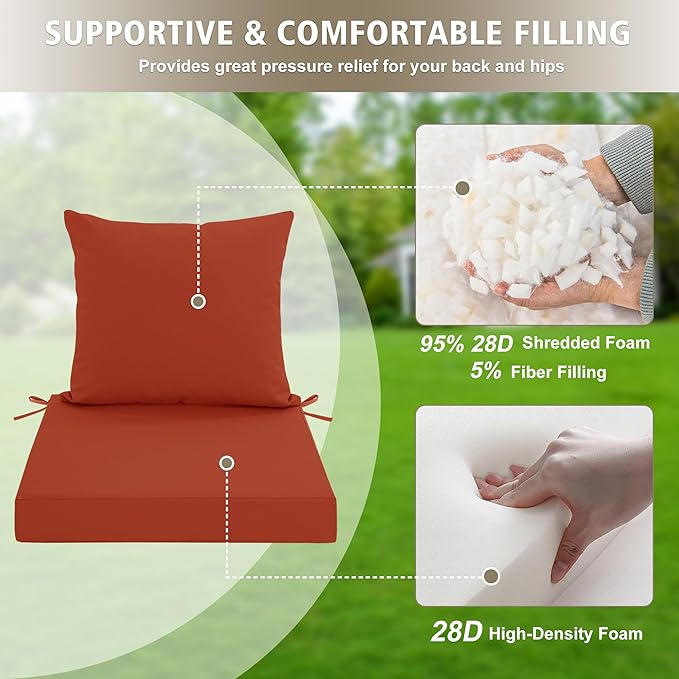 Outdoor Cushions for Patio Furniture, Waterproof Outdoor Chair Cushion w/Fade-Resistant, Removable & Machine-Washable Cover, 22x22 Inch, Deep Seat Sofa/Couch Pad Replacement – Set of 1/2/4, Rust