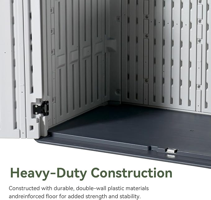 Aoxun 64 Cu.Ft Outdoor Storage Shed with Floor, Waterproof Horizontal Resin Cabinet for Garage Storage, Pool Storage, Bike Shed, Garden Shed