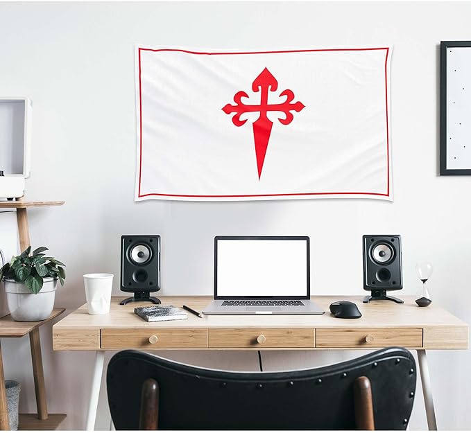 Apedes BANDERA DE LA ORDEN DE SANTIAGO Ordre de Santiago Militaire De Saint Jacques De L'Epee 3x5 feet Flag Banner Vivid Color Double Stitched Brass Grommets