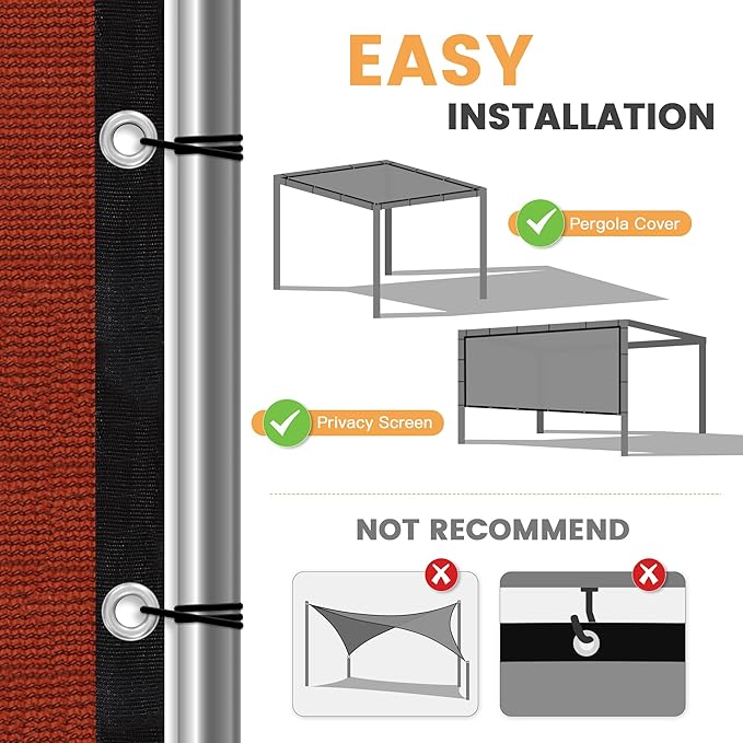 VICLLAX Shade Fabric Sun Shade Cloth with Every 2 FT Grommets for Patio Garden Pergola Cover Canopy 3x14 FT, Rust Red
