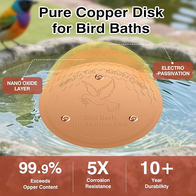 Bird Bath Copper Plate Disk 99.99% Pure Copper Cleaning Disk Stable Triple-Point Support Outdoor Bird Bowl, Pure Copper Bird Bath Purification Tray, Suitable for All Seasons